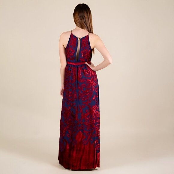 NWT Free People Dress SIZE 2 Blue Red Burnt Velvet Bohemian Boho Maxi Festival - Picture 5 of 10